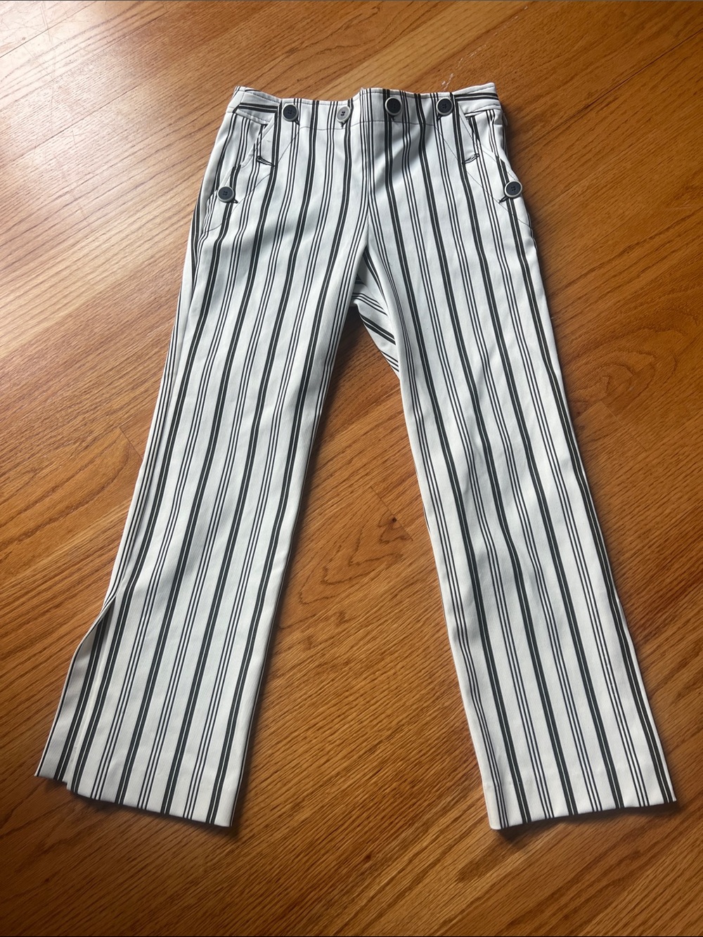 Trina Turk NWT White black Striped High-Rise Sailor lyric theatre striped pant 2